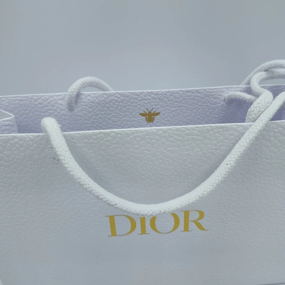 Dior White Pebbled Gift Bag 2021–2023 | Gold Logo | Luxury Packaging EUC